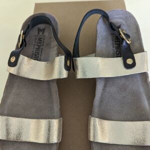 Mephisto gold leather slingback wedge sandals